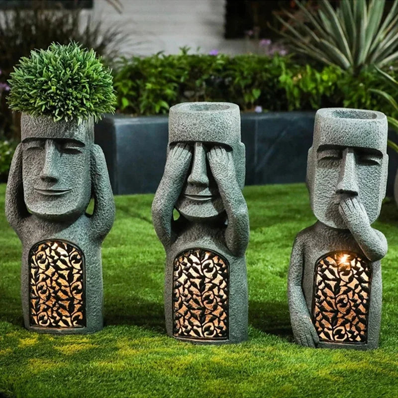 Figurine plante en pot de l'île de Pâques avec lumière LED - MoaiGlow