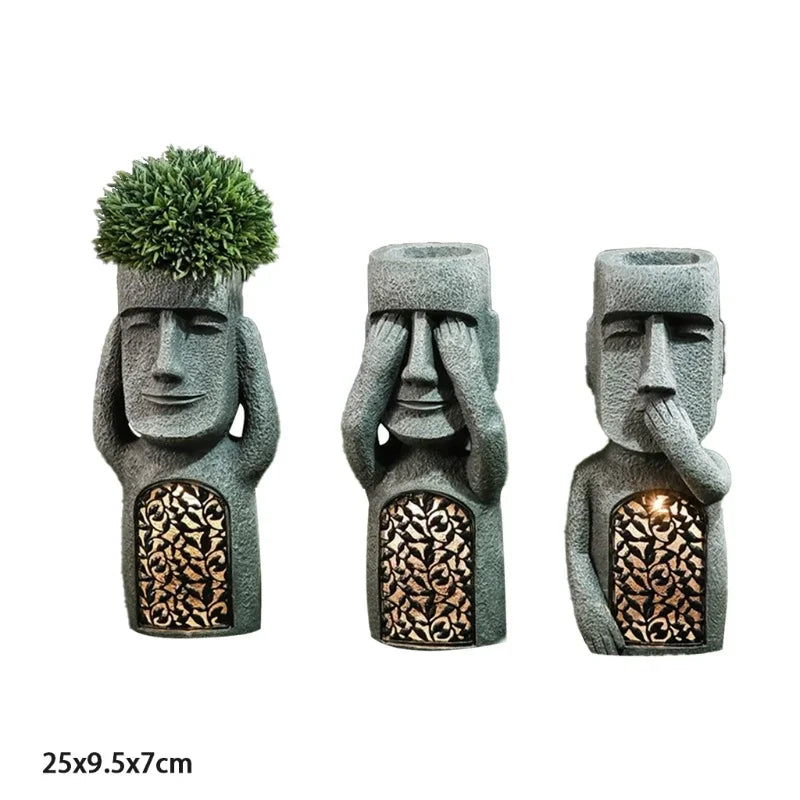 Figurine plante en pot de l'île de Pâques avec lumière LED - MoaiGlow