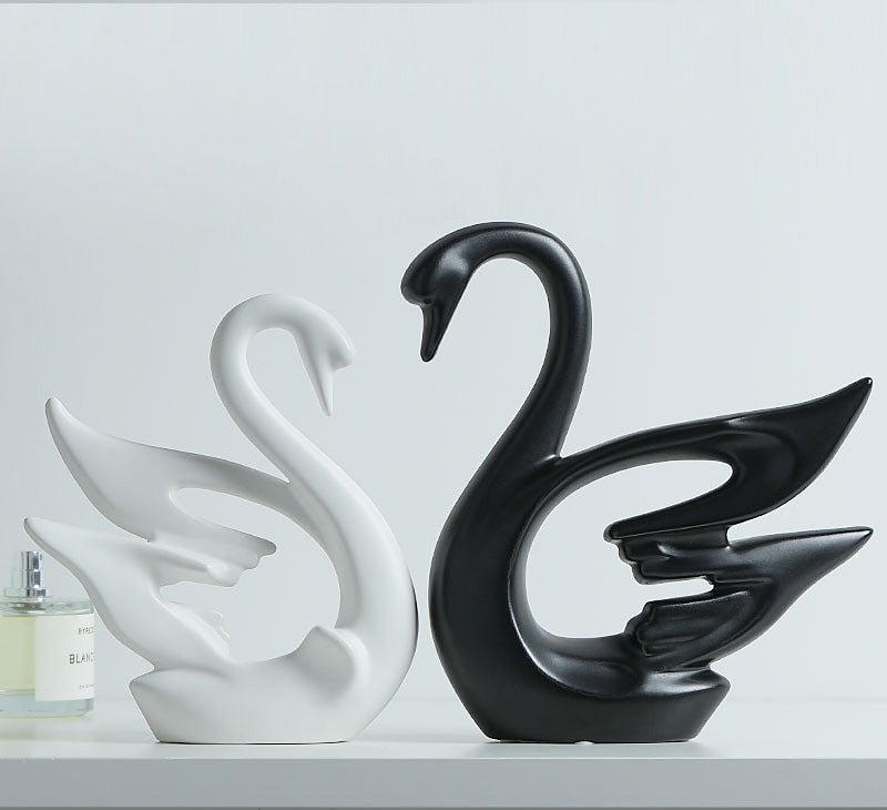 Hommfer – Couple de Cygnes Décoratifs en Céramique Noir et Blanc