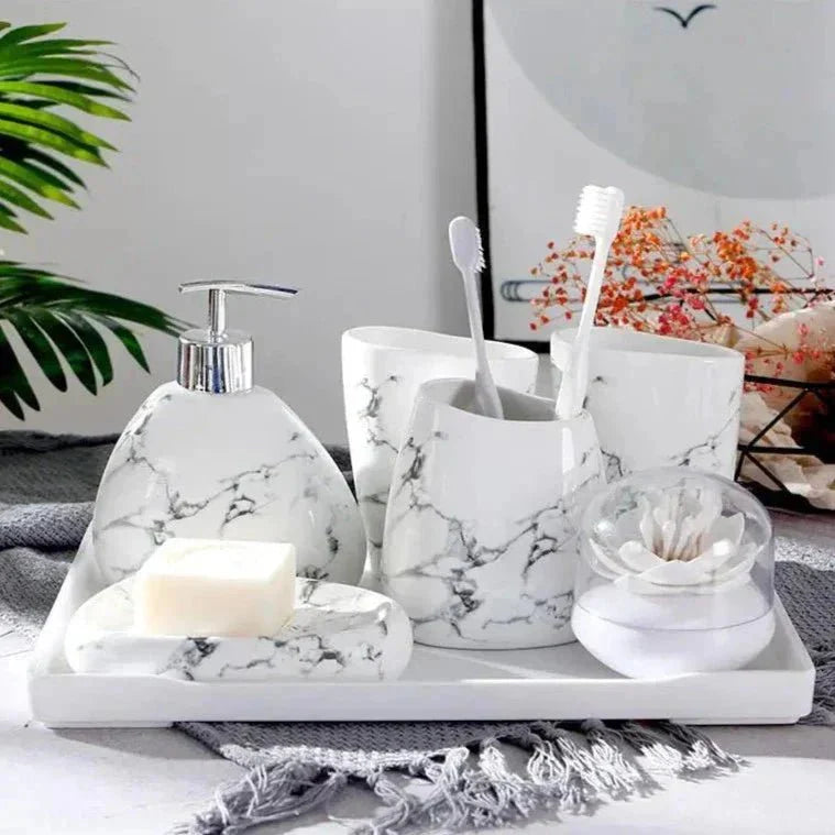 Hommfer – Ensemble de Salle de Bain Élégant avec Finition Effet Marbre