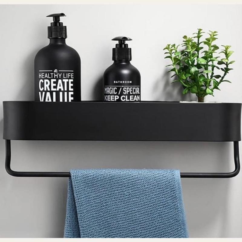 Hommfer – Étagère Murale Noire en Aluminium pour Salle de Bain