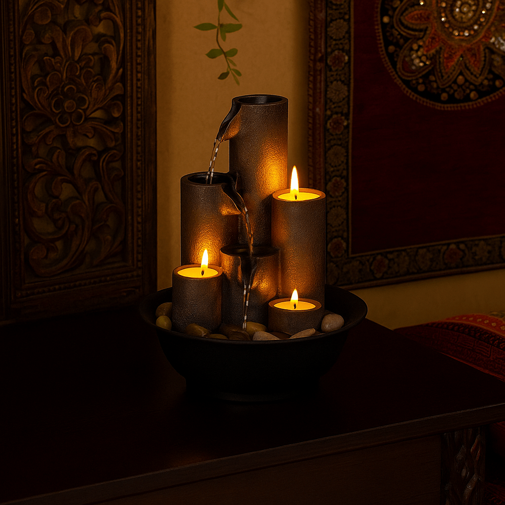 Hommfer – Fontaine Cascade Résine avec Porte-Bougies