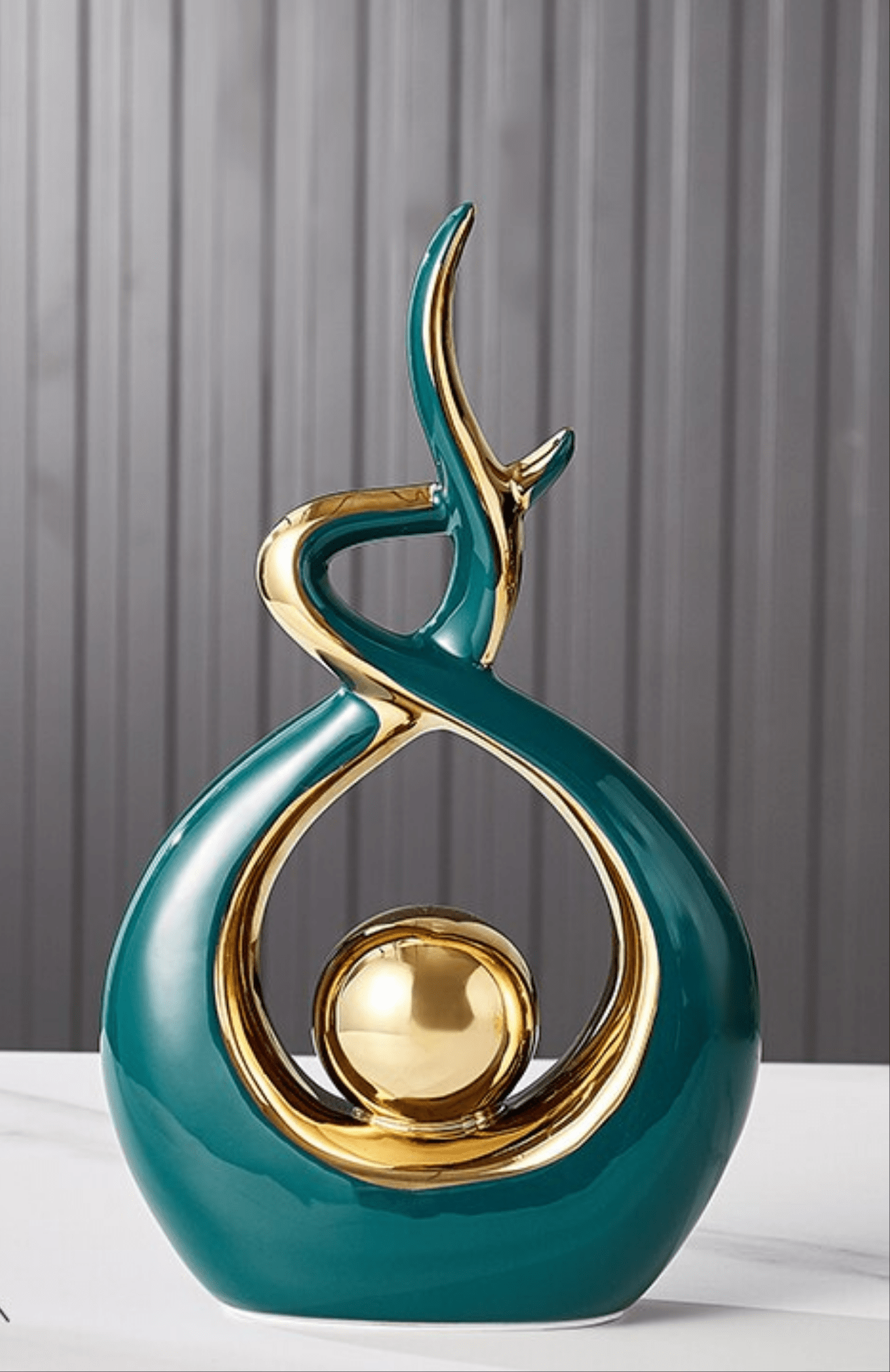 Hommfer - Sculpture Céramique Abstraite Dorée