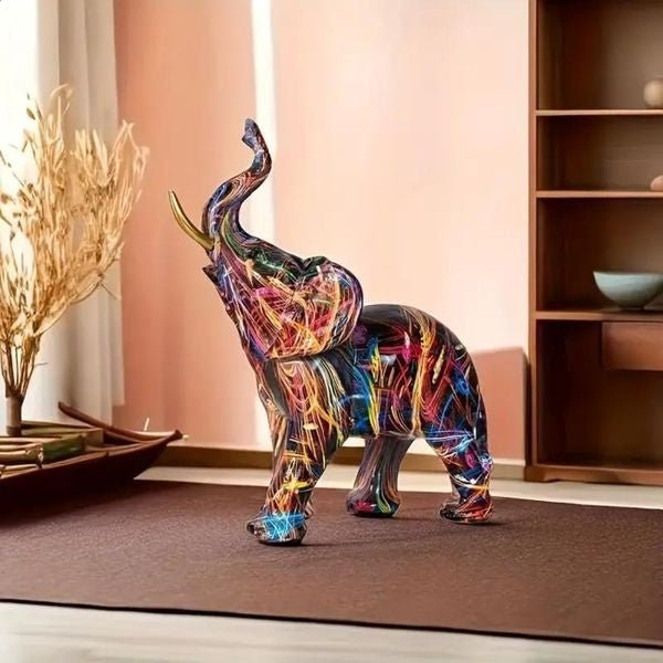 Hommfer – Sculpture Éléphant Graffiti Colorée en Résine