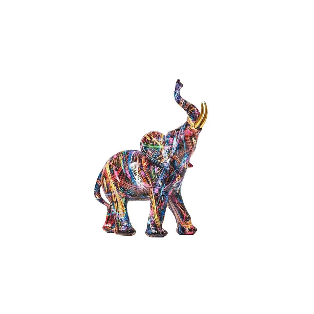 Hommfer – Sculpture Éléphant Graffiti Colorée en Résine