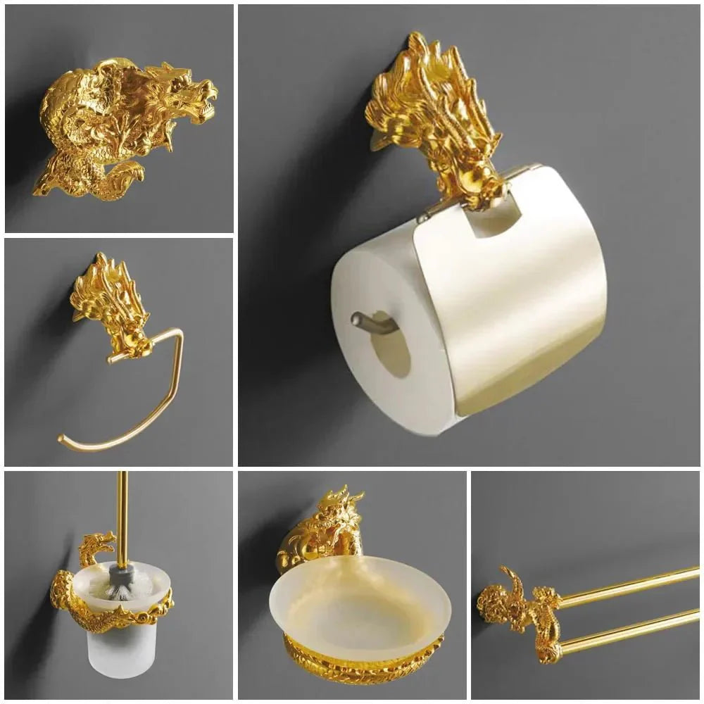 Hommfer – Set Dragon Doré d’Accessoires Salle de Bain