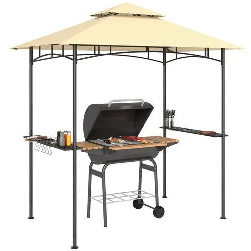 BBQ Gazebo Shelter – Two-Tier Canopy with Side Shelves & Storage Baskets