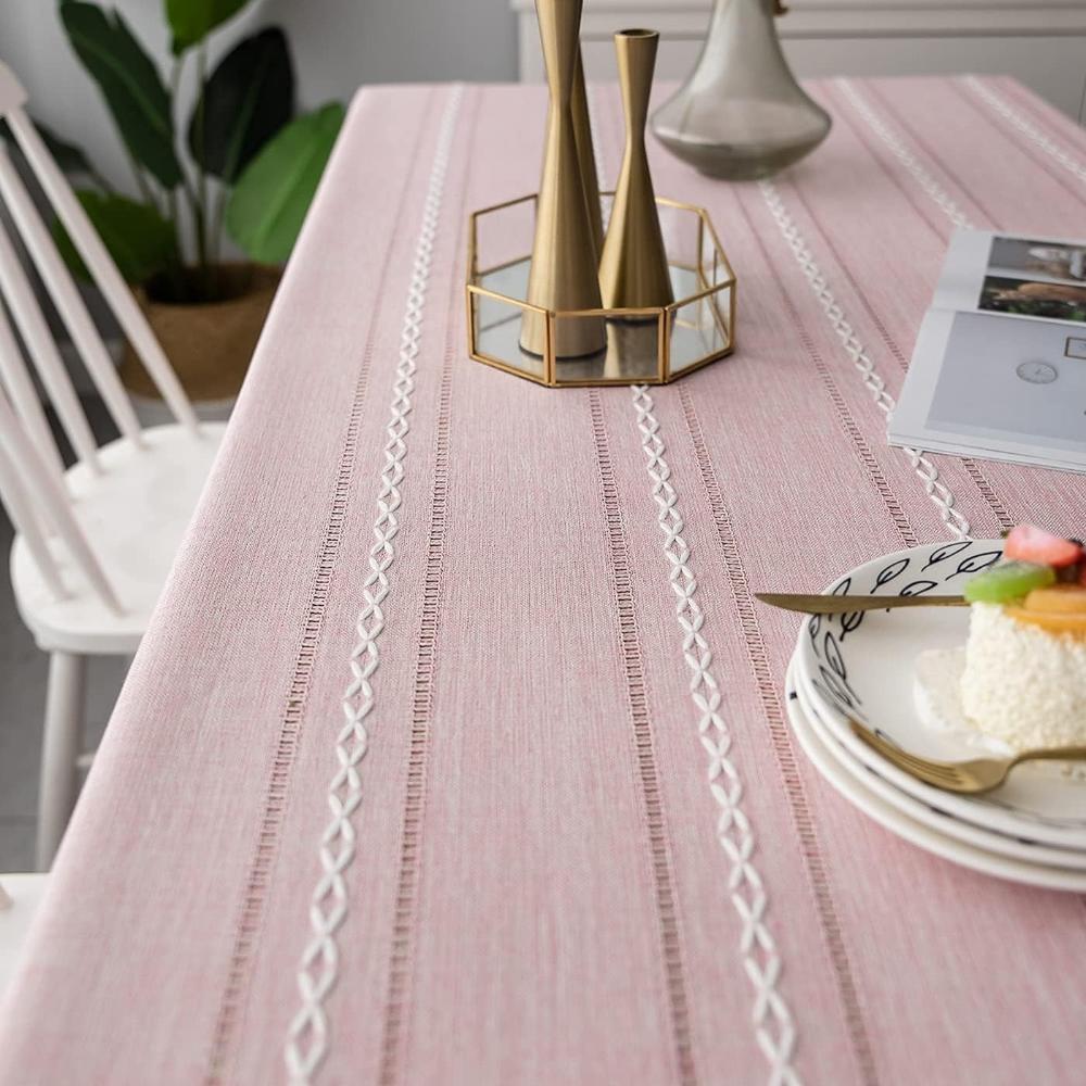 Nappe coton-lin rayée brodée | Virelle Maison