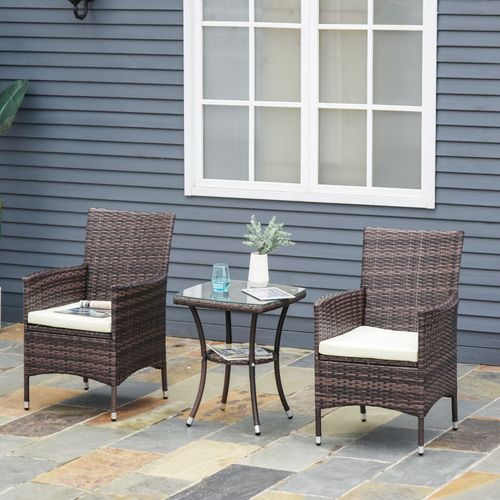 2-Seater Rattan Garden Armchair Set w/ Thick Cushions | Galvanized Metal Frame (Brown)