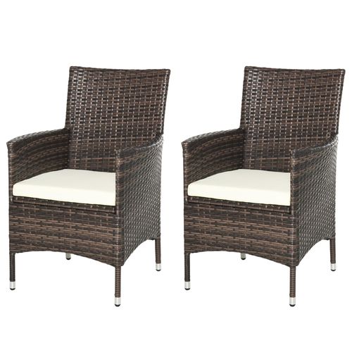 2-Seater Rattan Garden Armchair Set w/ Thick Cushions | Galvanized Metal Frame (Brown)