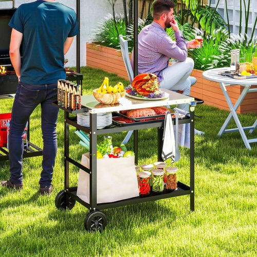 Outsunny BBQ Trolley: Stainless Steel Pizza Table & Versatile Outdoor Cart