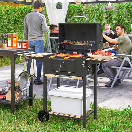 Outsunny Charcoal BBQ Grill with Warming Rack and 3 Shelves