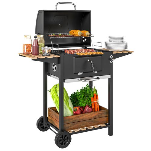 Outsunny Charcoal BBQ Grill with Warming Rack and 3 Shelves