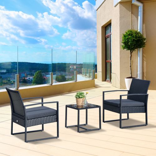 3-Piece Rattan Bistro Set – Weatherproof Table & Chairs w/ Cushions, FREE UK Delivery