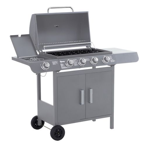 Gas BBQ Grill - 4+1 Burners with Storage & Mobility