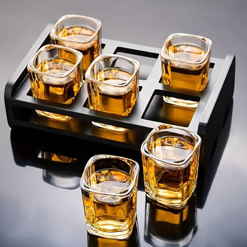 Service à whisky en verre trempé avec plateau noir mat