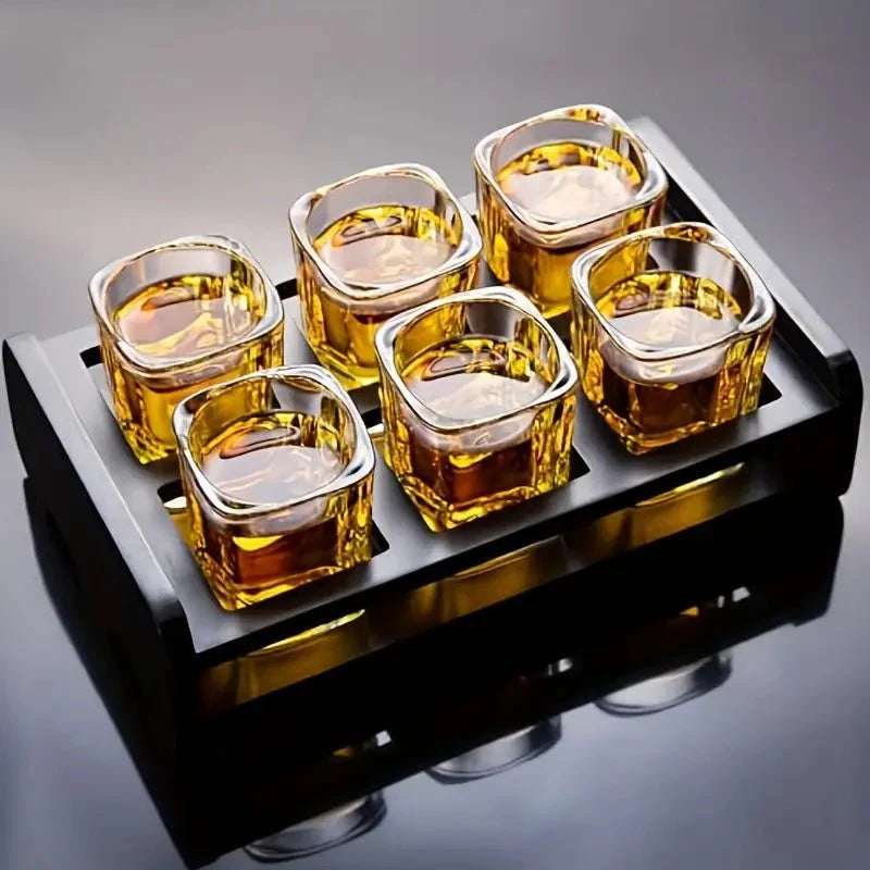 Service à whisky en verre trempé avec plateau noir mat
