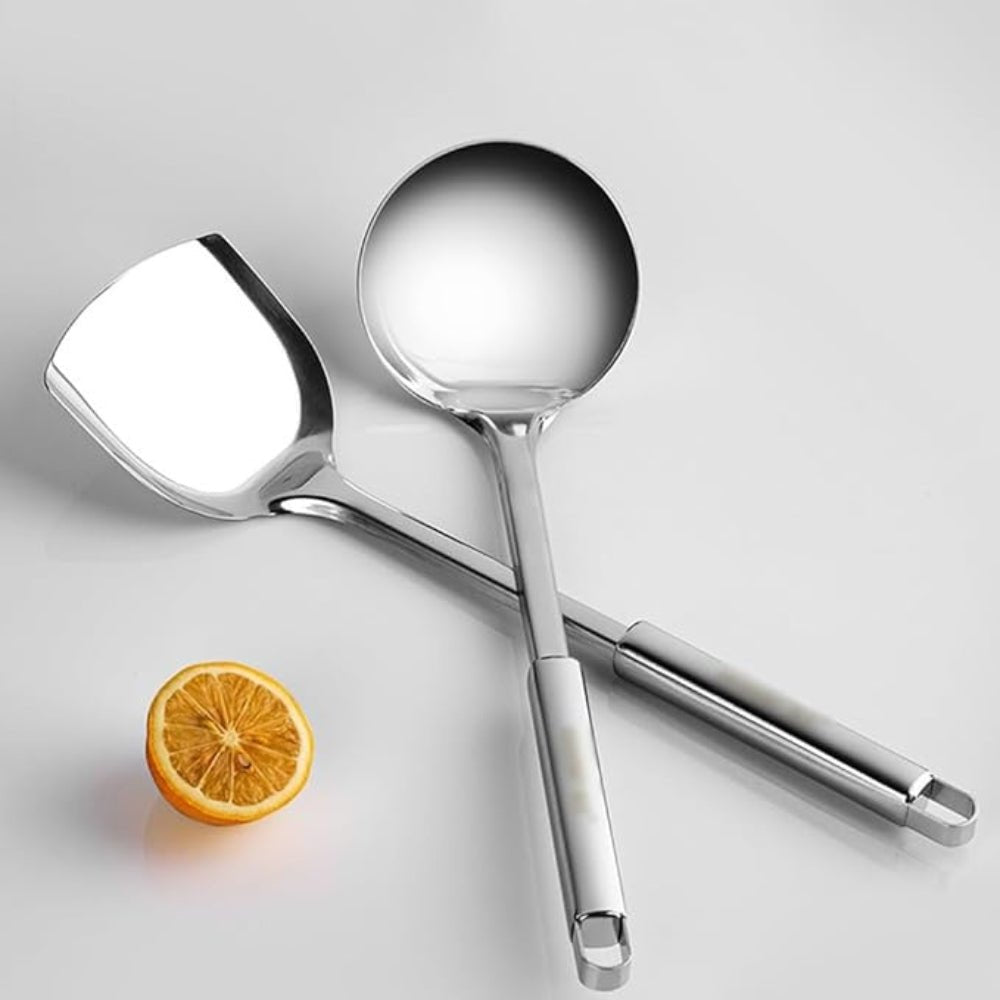 Set d’ustensiles de cuisine en acier inoxydable, finition brossée