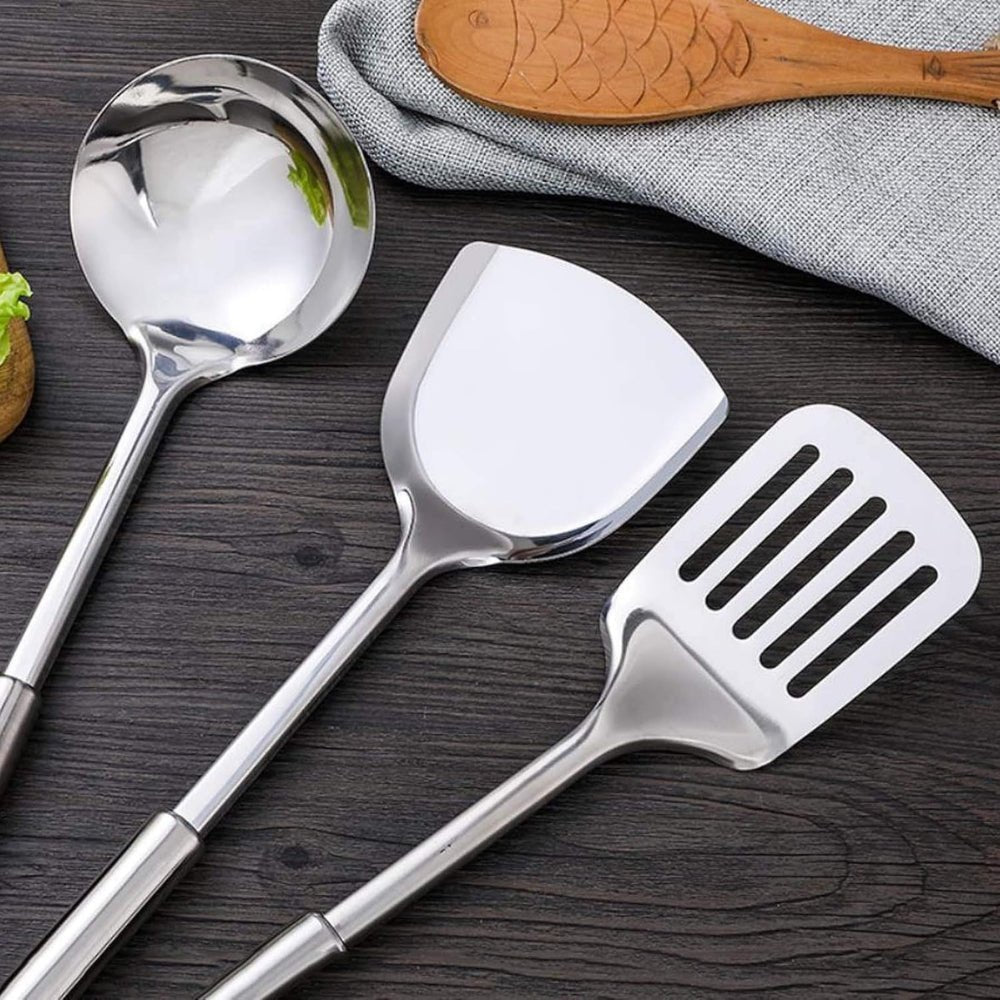 Set d’ustensiles de cuisine en acier inoxydable, finition brossée