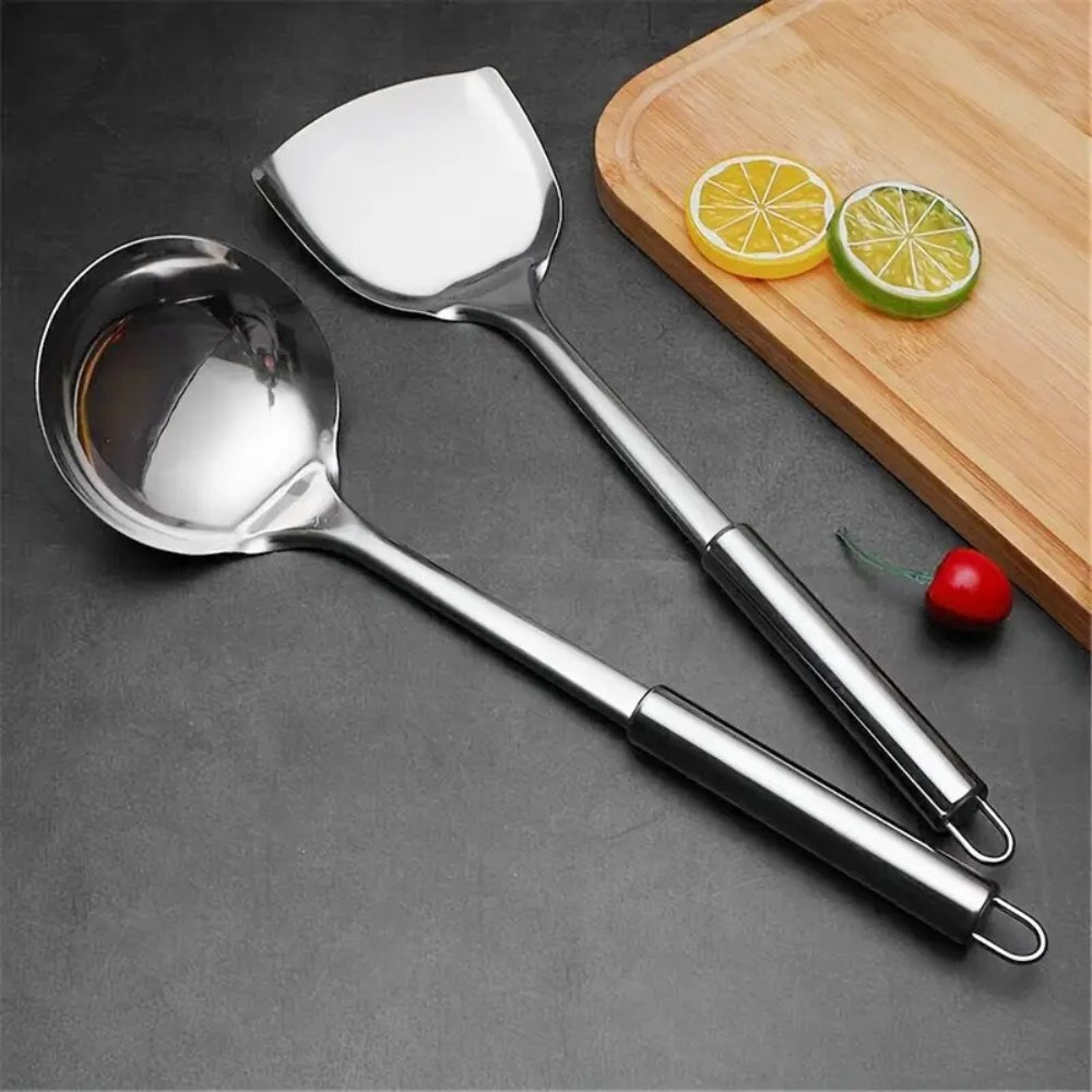 Set d’ustensiles de cuisine en acier inoxydable, finition brossée