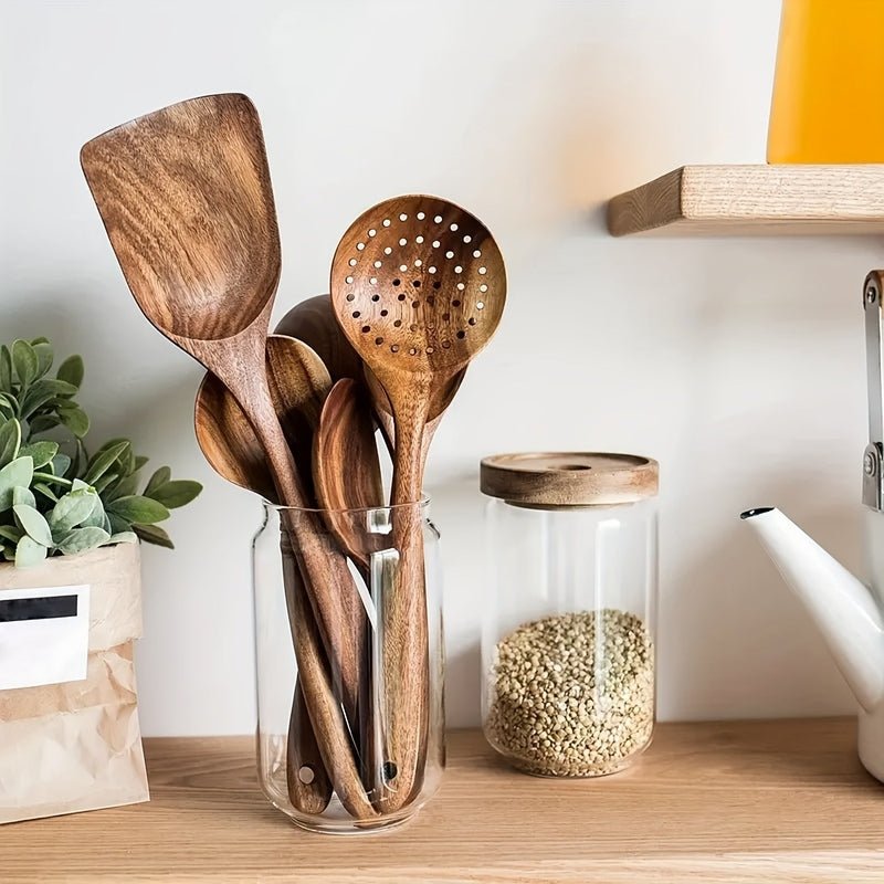 Set d’ustensiles de cuisine en bois naturel (5 pièces) | Virelle Maison