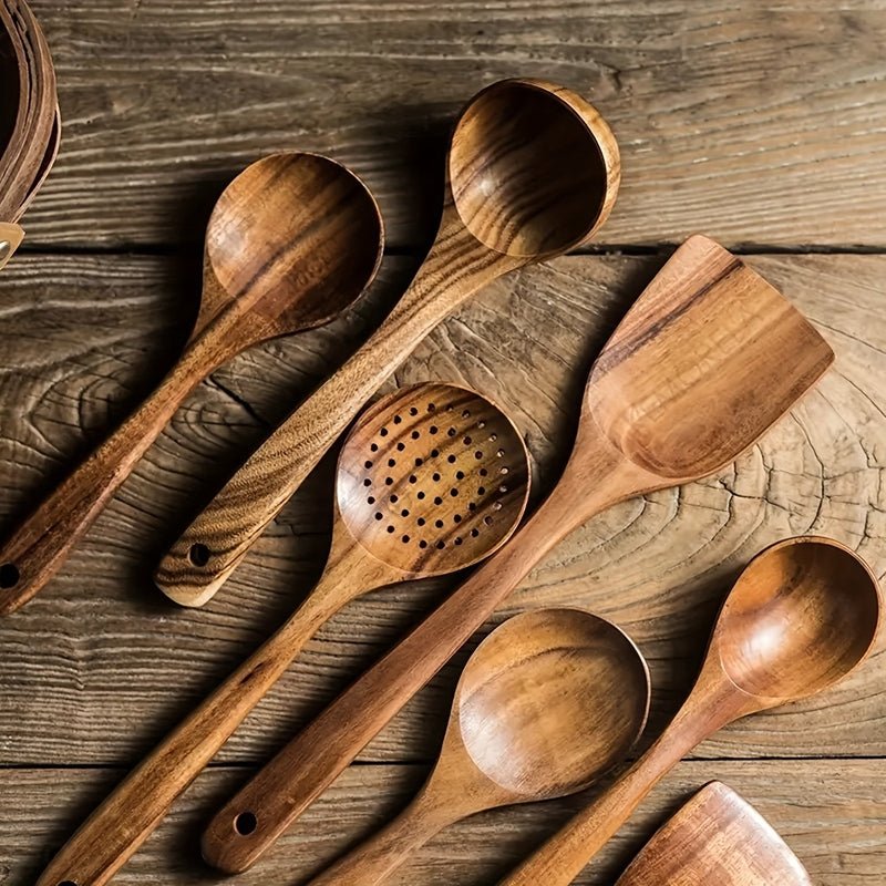 Set d’ustensiles de cuisine en bois naturel (5 pièces) | Virelle Maison