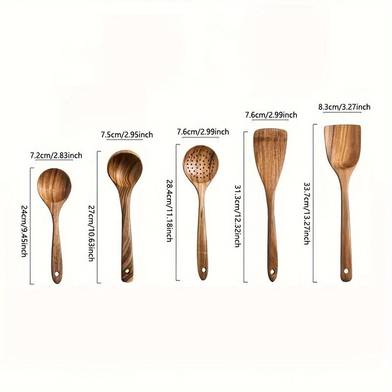 Set d’ustensiles de cuisine en bois naturel (5 pièces) | Virelle Maison