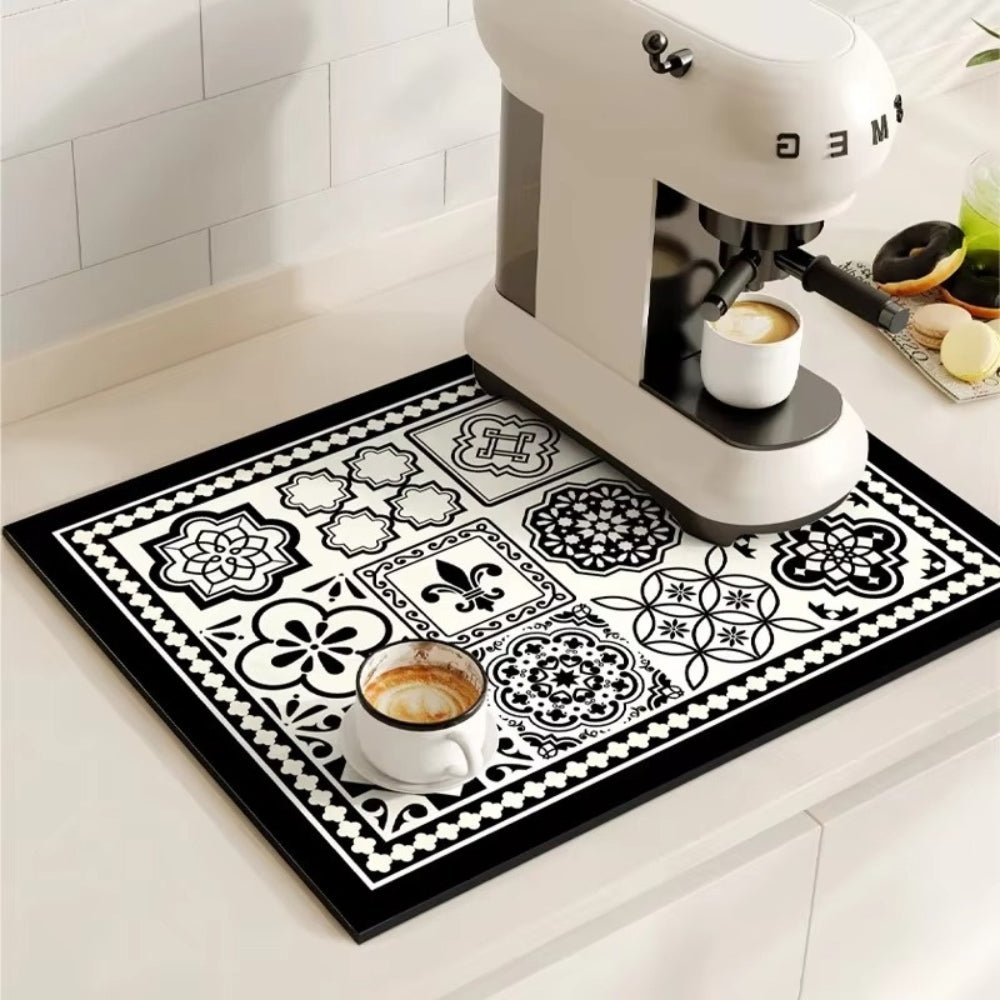 Tapis absorbant antidérapant à motif carreaux rétro pour café ou évier