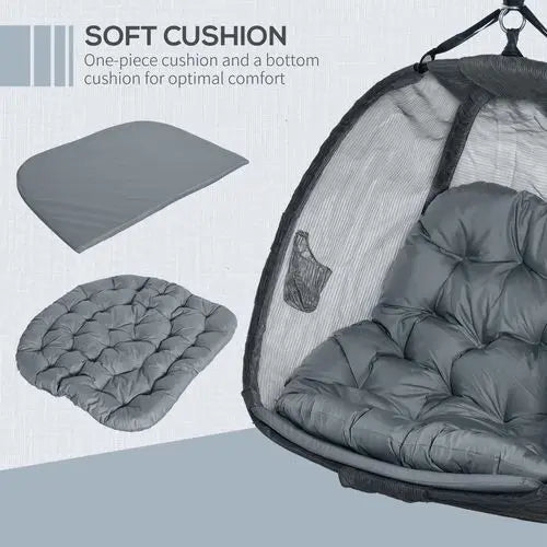 Two-Seater Egg Swing Chair – Large Hanging Basket with Cushion for Garden & Balcony