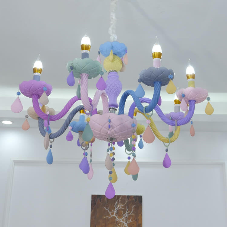 Lustre en cristal en verre candelabre princesse macarons moderne pour enfants 5/6/8/10/12/15 lumières