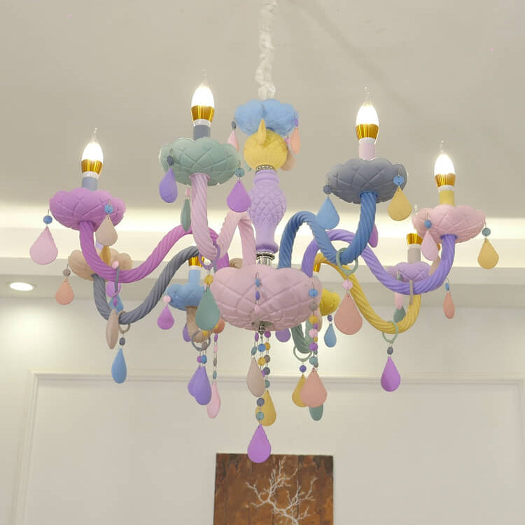 Lustre en cristal en verre candelabre princesse macarons moderne pour enfants 5/6/8/10/12/15 lumières