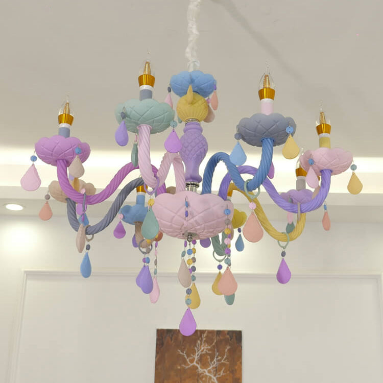 Lustre en cristal en verre candelabre princesse macarons moderne pour enfants 5/6/8/10/12/15 lumières