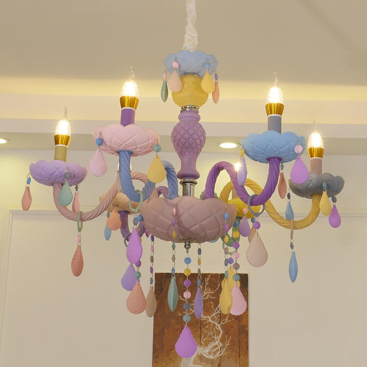 Lustre en cristal en verre candelabre princesse macarons moderne pour enfants 5/6/8/10/12/15 lumières