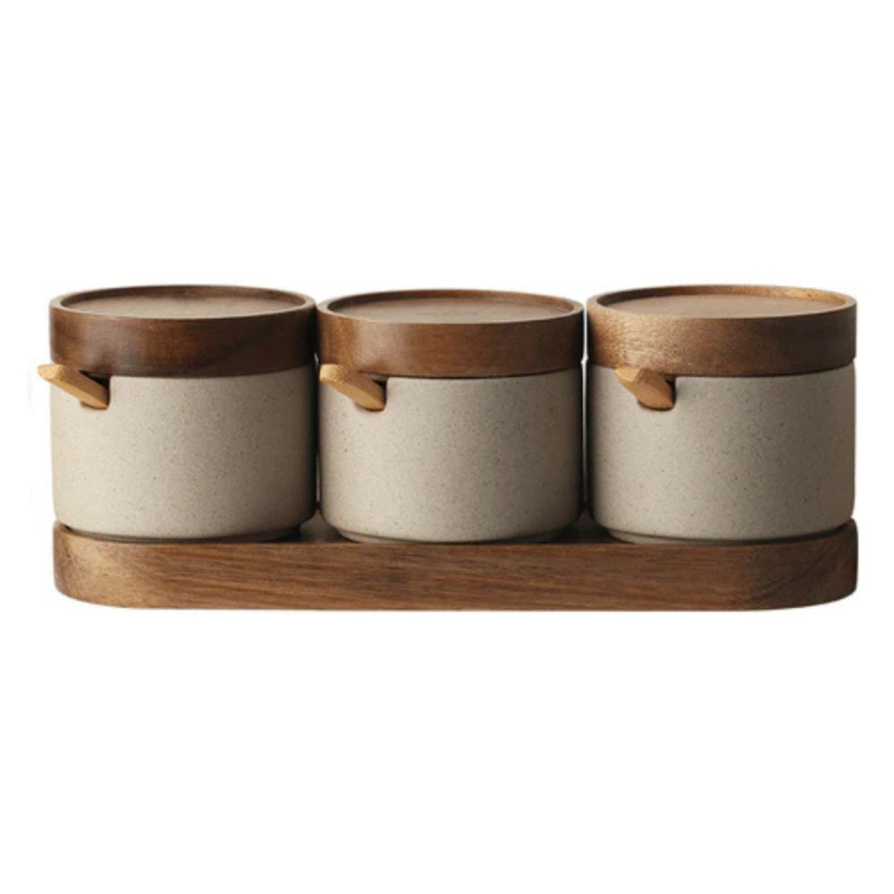 Rustikales Keramik-Gewürzglas-Set