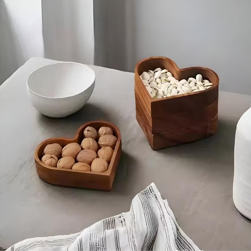 Herzförmiges Holz-Snacktablett | 4 Stück