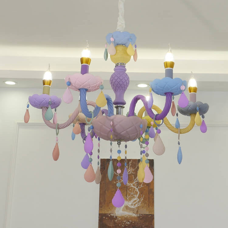 Lustre en cristal en verre candelabre princesse macarons moderne pour enfants 5/6/8/10/12/15 lumières