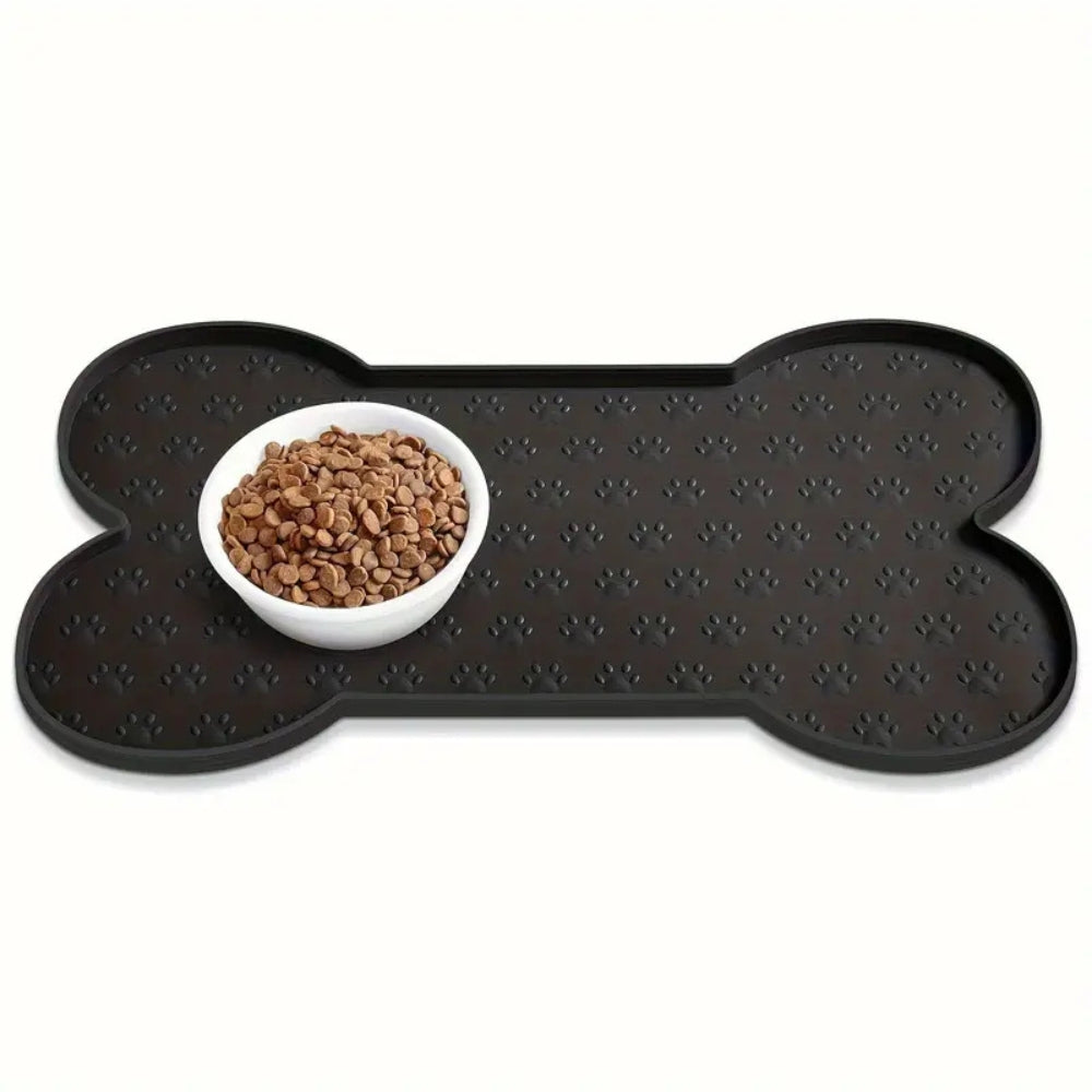 Alfombrilla para alimentación de mascotas de silicona en forma de hueso