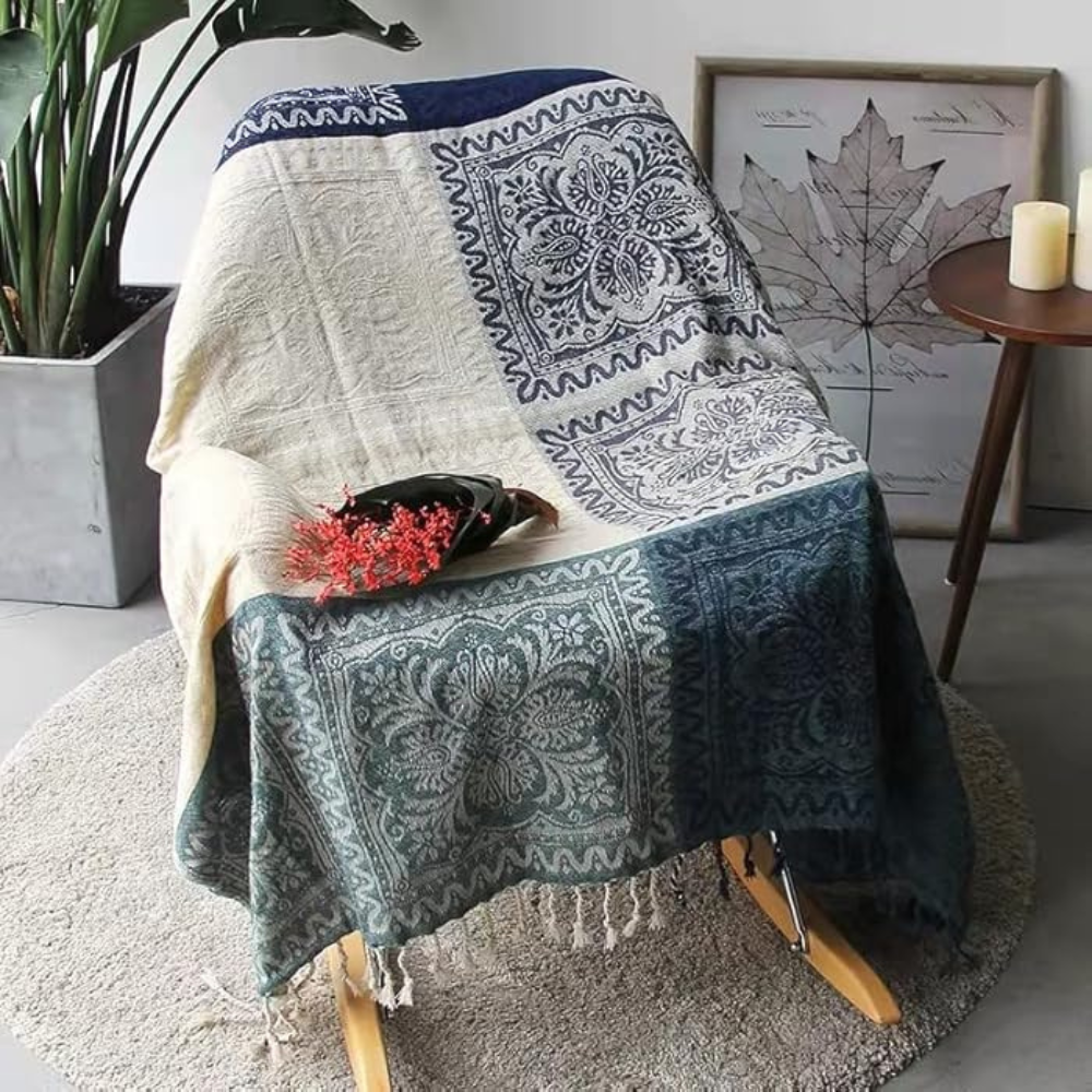 Floral Quasten Strick Boho-Decke