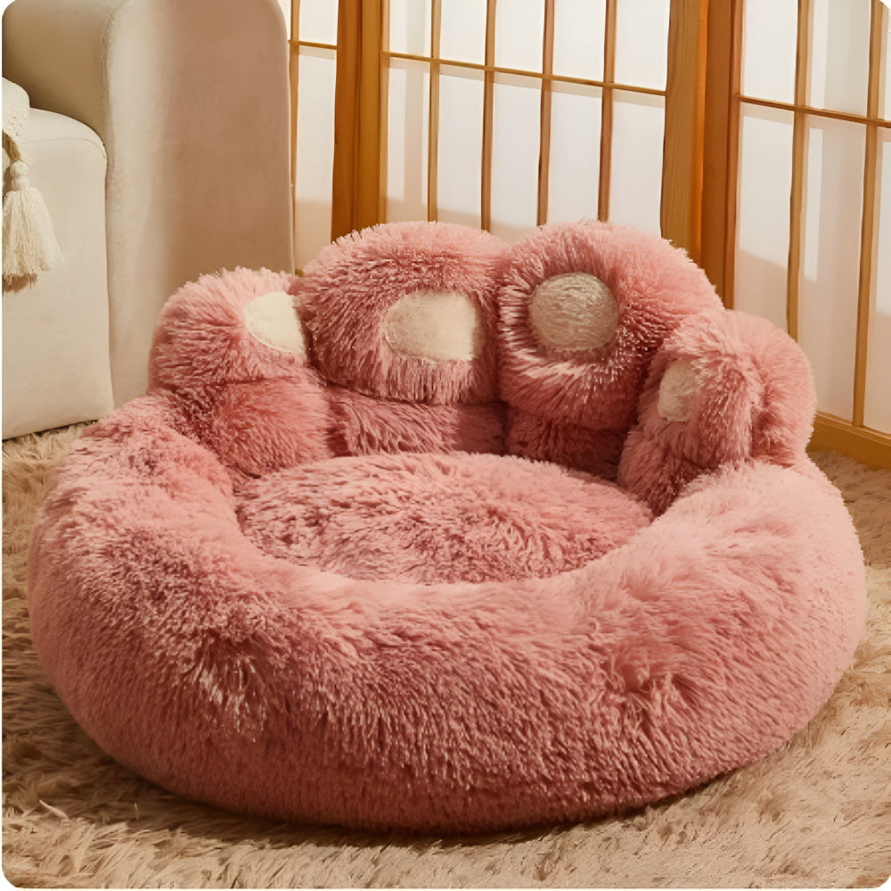 Cama para mascotas peluda en forma de pata