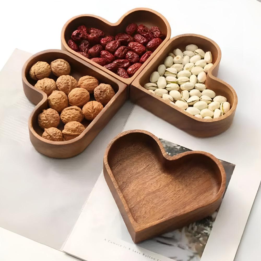 Herzförmiges Holz-Snacktablett | 4 Stück