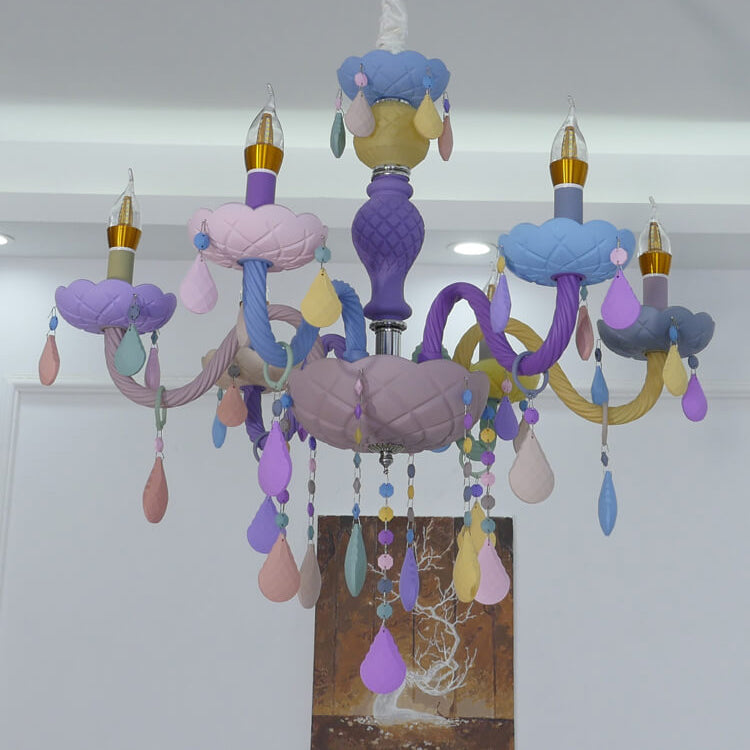Lustre en cristal en verre candelabre princesse macarons moderne pour enfants 5/6/8/10/12/15 lumières