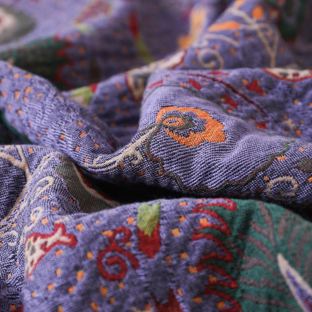 Manta de Algodón con Borlas de Pavo Real