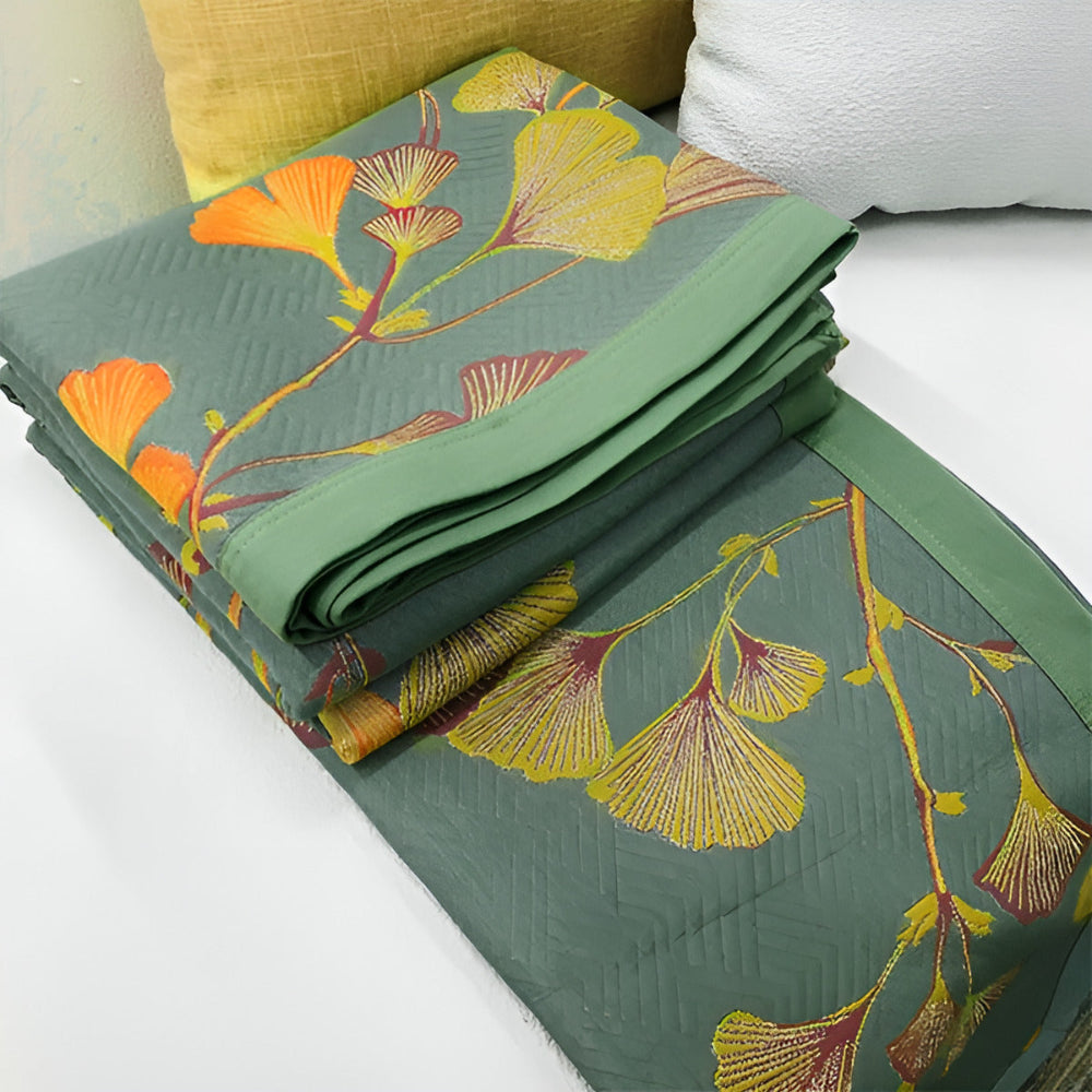 Jacquard Blumen Ginkgo-Blätter Wendbare Tagesdecke