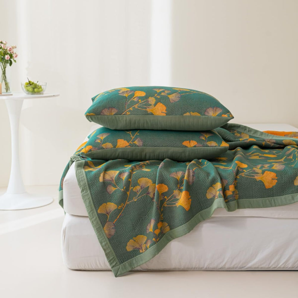 Jacquard Blumen Ginkgo-Blätter Wendbare Tagesdecke