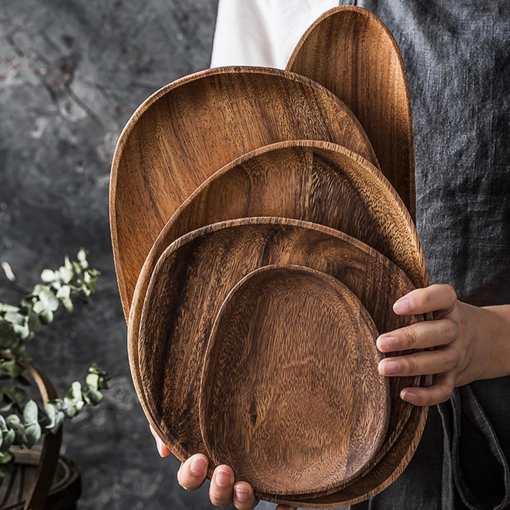 Oval Geformte Akazienholz Serviertabletts Set