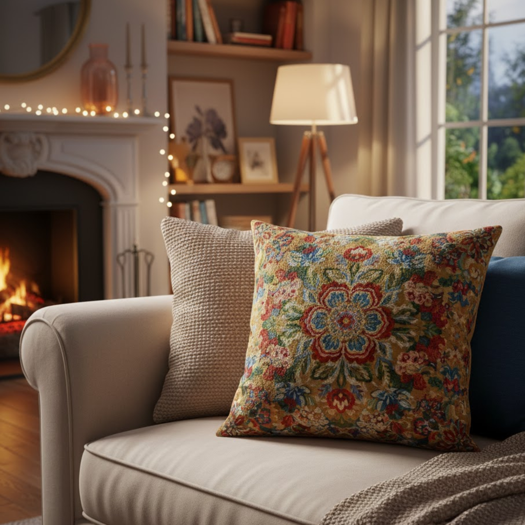 Flower Embroidered Throw Pillow Cover Decorative Cushion Case