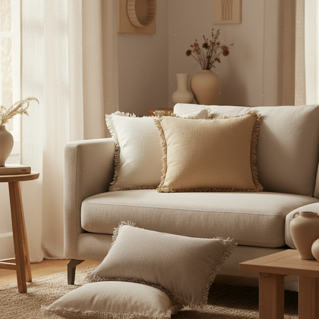 Linen Fringed Pillow Cover for Home Décor