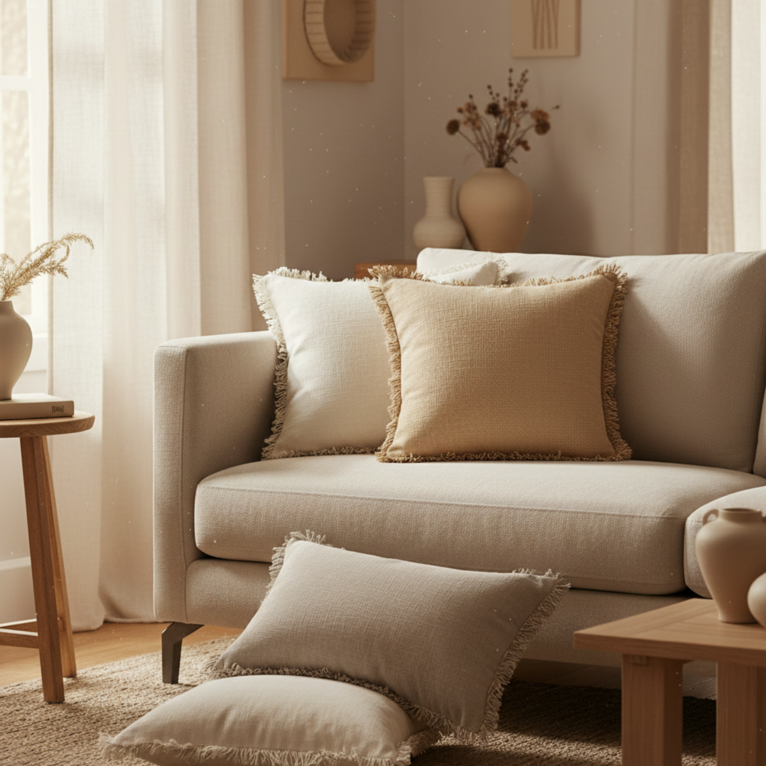 Linen Fringed Pillow Cover for Home Décor