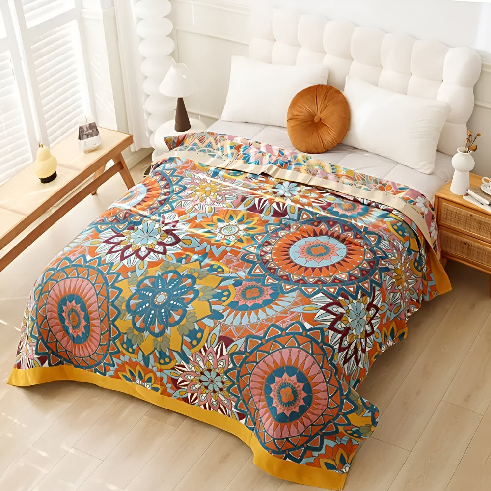 Couverture en Coton Jacquard Floral Marocain