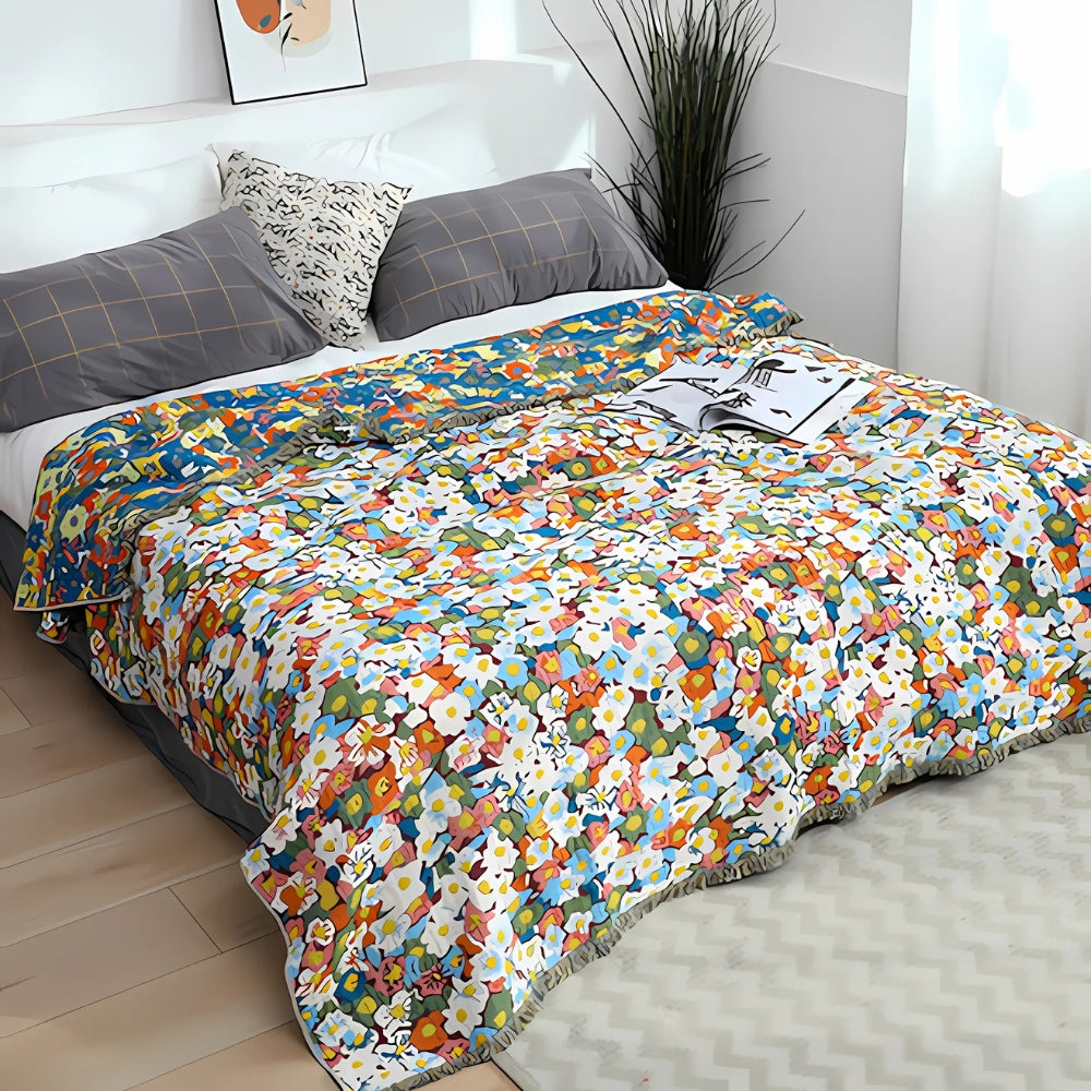 Daisy Dreamer Reversible Tassel Cotton Blanket